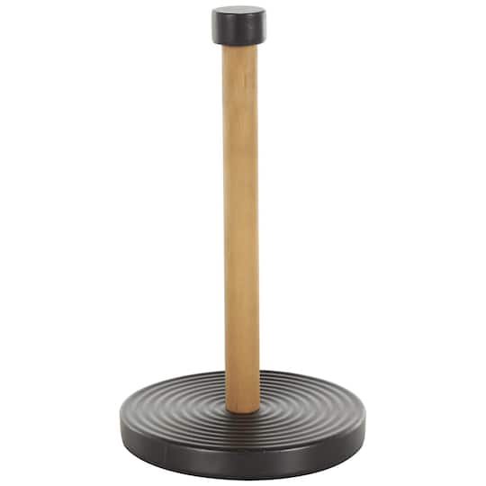 7" x 12" Black Metal Paper Towel Holder with Brown Wood Post